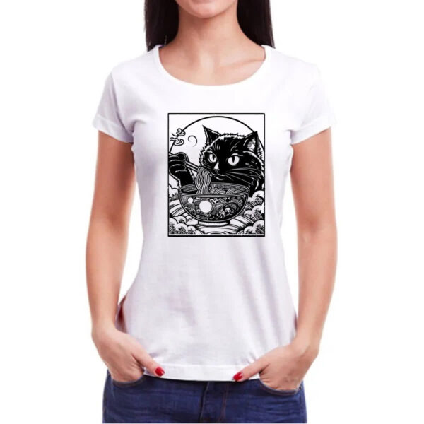 Camiseta Baby Look Gato comendo lamen - Imagem 3