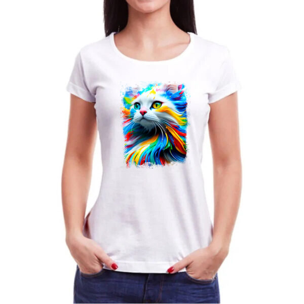 Camiseta Baby Look Gato Splash Art Color - Imagem 3