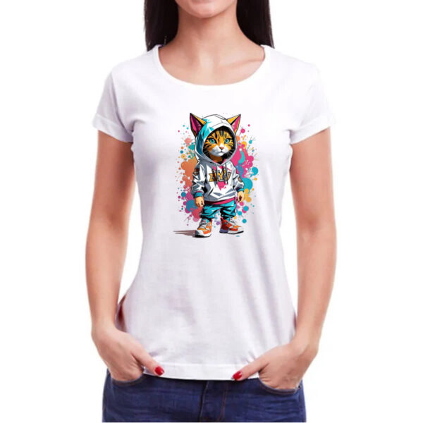 Camiseta Baby Look Gato Splash Grafite - Imagem 3