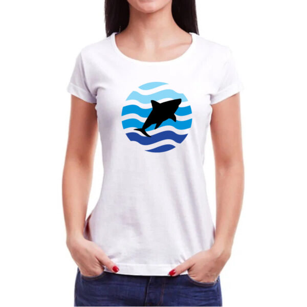 Camiseta Baby Look Animais marinhos tubarao silhueta sunset - Imagem 3