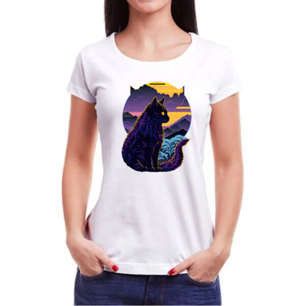 Camiseta Baby Look Gato silhoueta sunset - Imagem 3