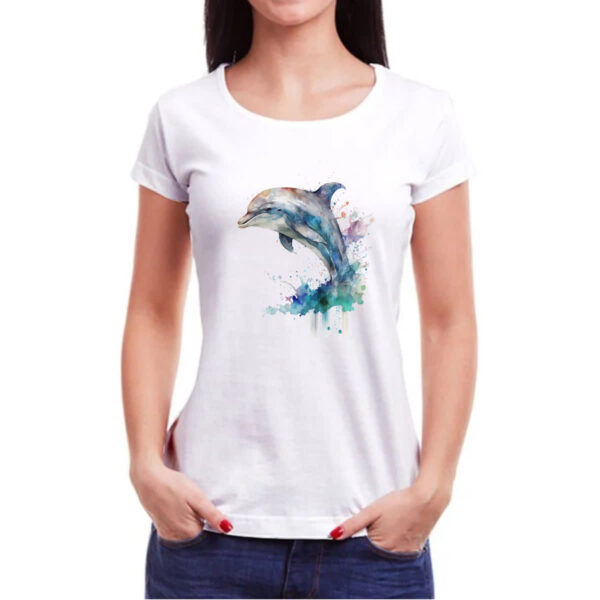 Camiseta Baby Look Golphinho aquarela 03 - Imagem 3