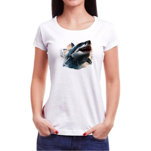 Camiseta Baby Look Grande Tubarao Branco - Imagem 3