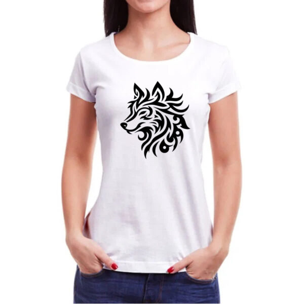 Camiseta Baby Look Lobo silhueta tribal - Imagem 3