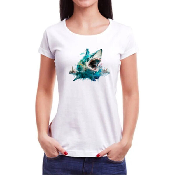 Camiseta Baby Look Megalodonte aquarela 3 - Imagem 3