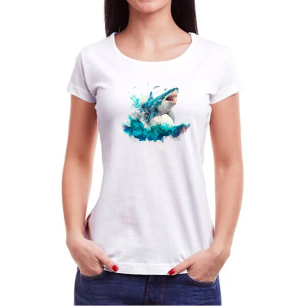 Camiseta Baby Look Megalodonte aquarela 4 - Imagem 3
