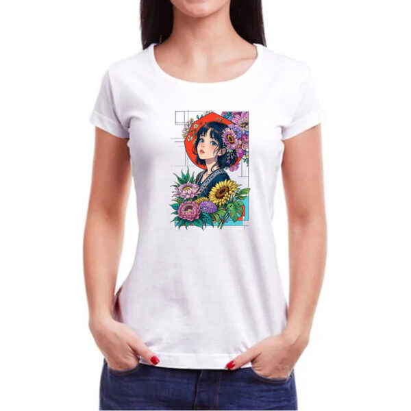 Camiseta Baby Look Menina linda anime flores - Imagem 3