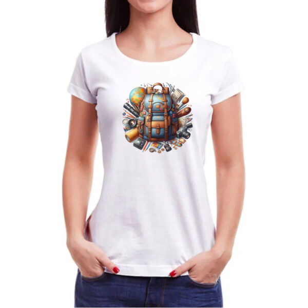 Camiseta Baby Look Mochila viagem ao mundo - Imagem 3