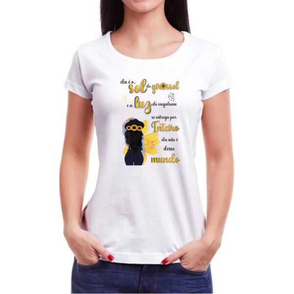 Camiseta Baby Look Mulher e o girassol e a luz - Imagem 3