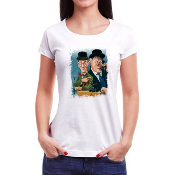 Camiseta Baby Look Nostalgia O Gordo e o Magro Caricatura - Imagem 3
