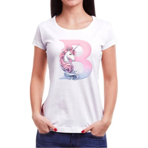 Camiseta Baby Look Unicornio Alfabeto Letra B - Imagem 3