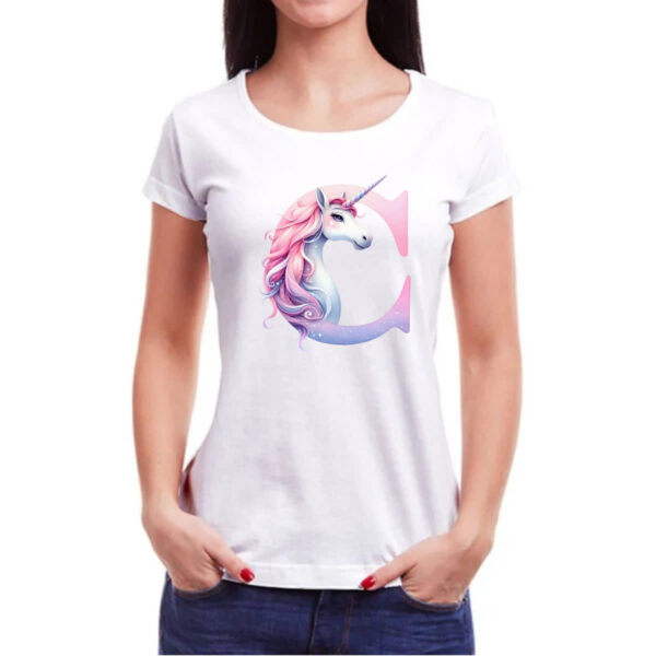Camiseta Baby Look Unicornio Alfabeto Letra C - Imagem 3