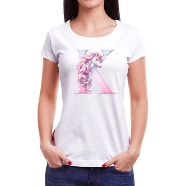 Camiseta Baby Look Unicornio Alfabeto Letra K - Imagem 3