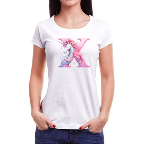 Camiseta Baby Look Unicornio Alfabeto Letra X - Imagem 3