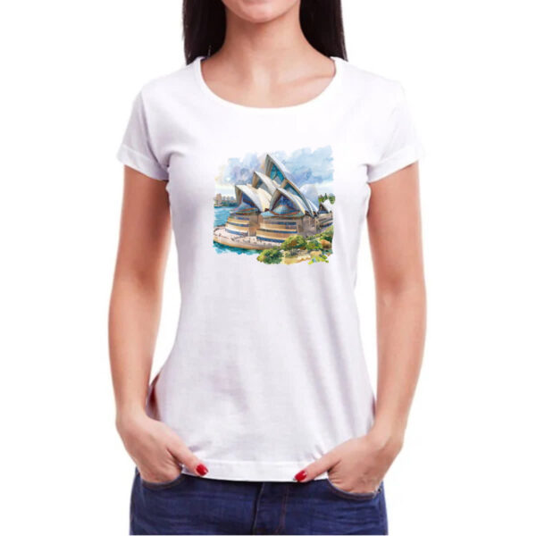 Camiseta Baby Look Opera de Sydney watercolor - Imagem 3