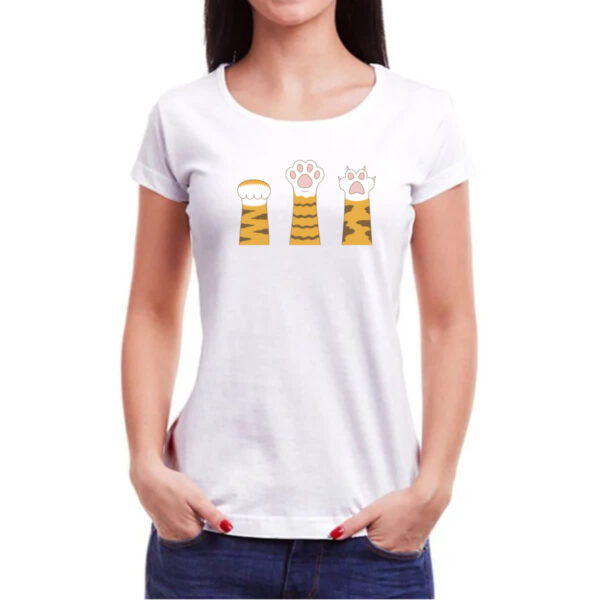 Camiseta Baby Look Pedra Papel Tesoura Gato Laranja - Imagem 3