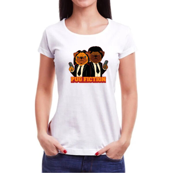 Camiseta Baby Look Pug Fiction parodia filme - Imagem 3