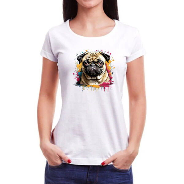 Camiseta Baby Look Pug Watercolor Splash Art - Imagem 3