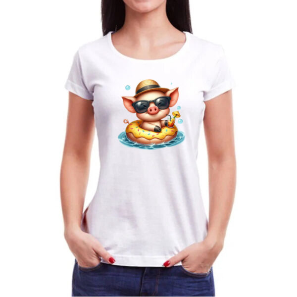 Camiseta Baby Look Porco na boia - Imagem 3