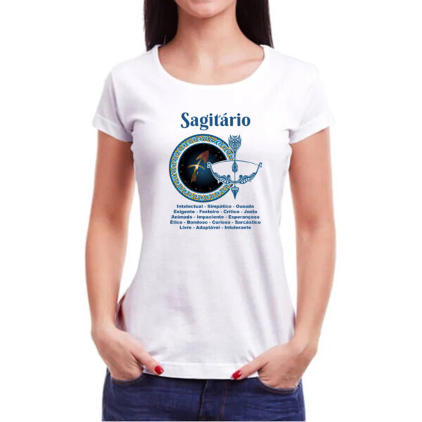Camiseta Baby Look Signo de Sagitario adjetivos - Imagem 3