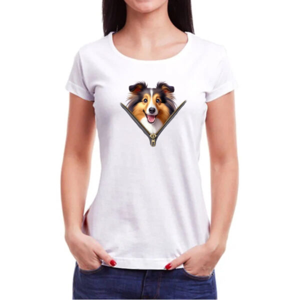 Camiseta Baby Look Shetland Sheepdog no Ziper - Imagem 3