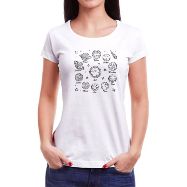 Camiseta Baby Look Sistema solar desenho de caneta - Imagem 3