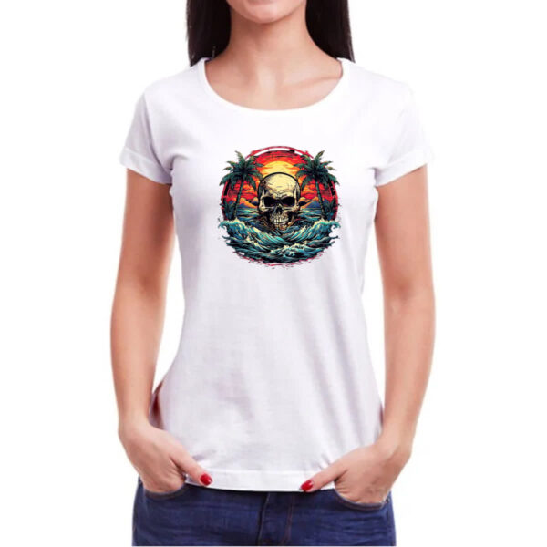 Camiseta Baby Look Skull Sea Arte Sunset - Imagem 3