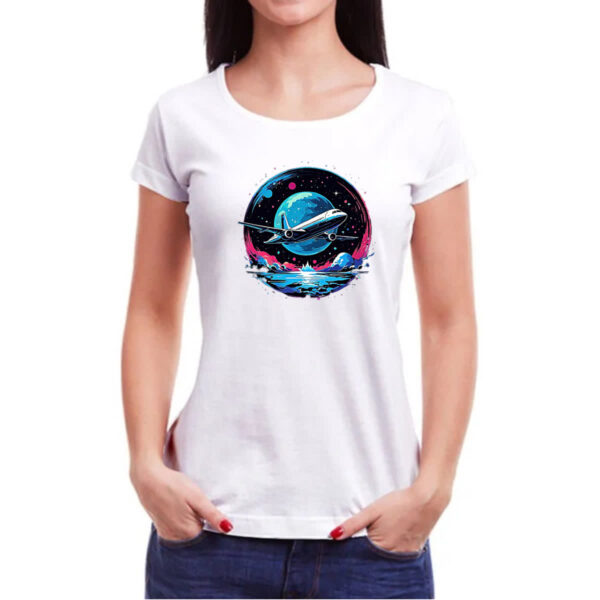 Camiseta Baby Look Aviao viagem night art - Imagem 3