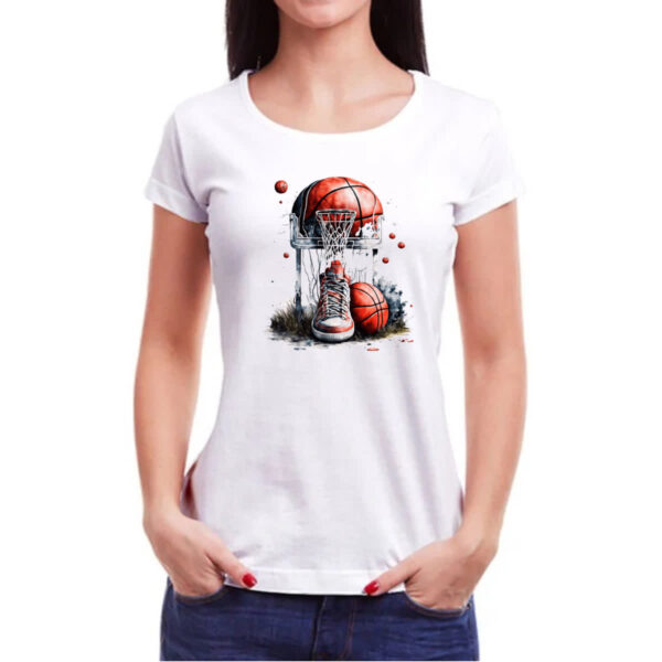 Camiseta Baby Look Basquete tenis cesta e bola - Imagem 3