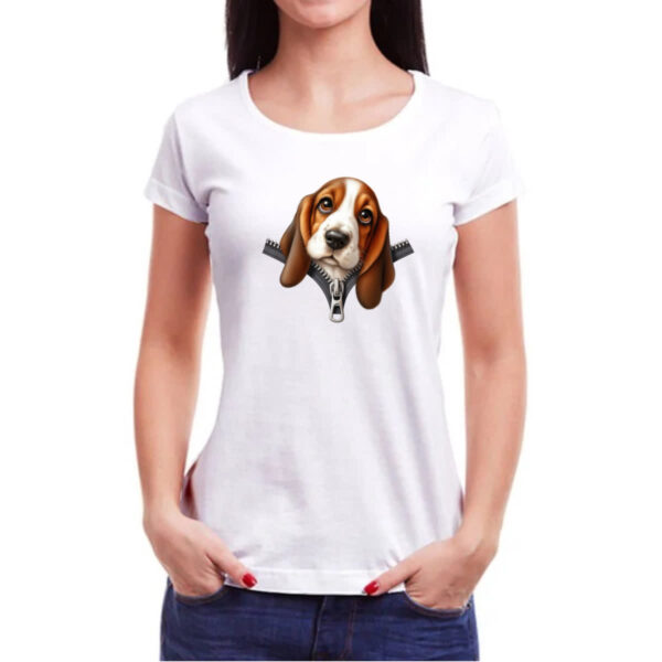 Camiseta Baby Look Basset Hound no Ziper - Imagem 3