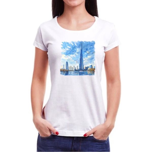 Camiseta Baby Look Burj Khalifa watercolor - Imagem 3