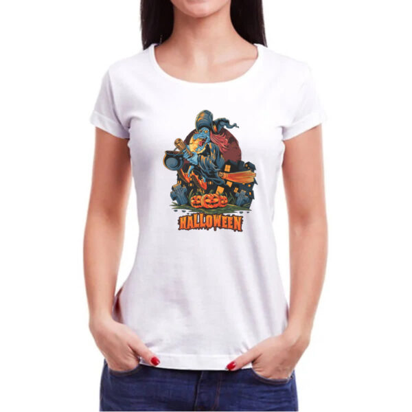 Camiseta Baby Look Halloween Bruxa voando vassoura - Imagem 3