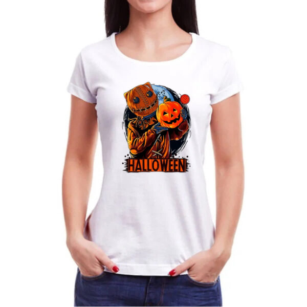 Camiseta Baby Look Halloween Espantalho doces ou travessuras - Imagem 3