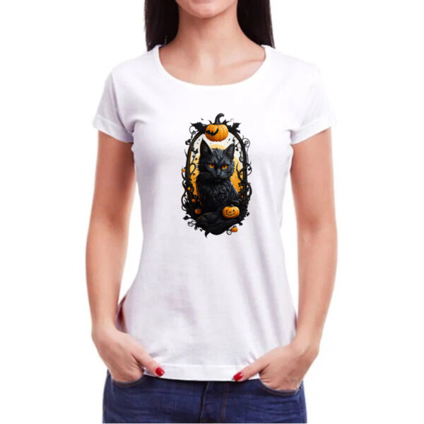 Camiseta Baby Look Halloween Gato Preto Espelho Macabro - Imagem 3