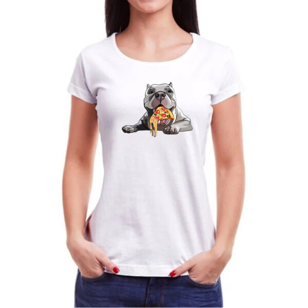 Camiseta Baby Look Cachorro comendo pizza - Imagem 3