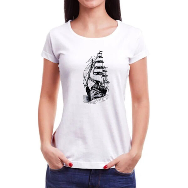 Camiseta Baby Look Caravela desenhada a lapis - Imagem 3