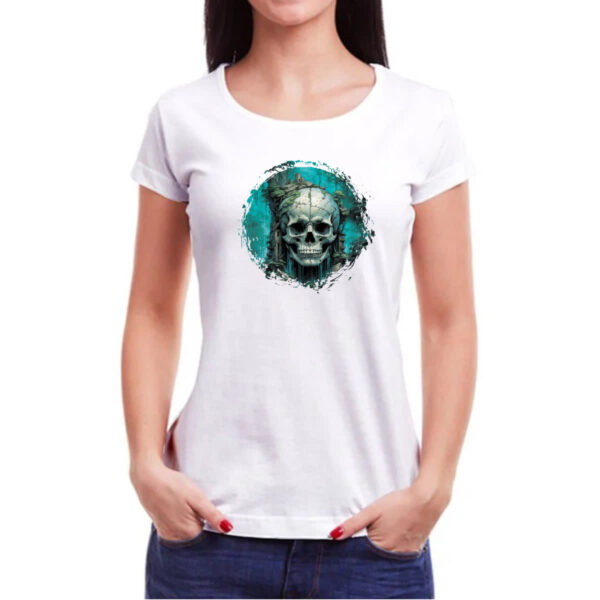 Camiseta Baby Look Casa em cranio de caveira - Imagem 3