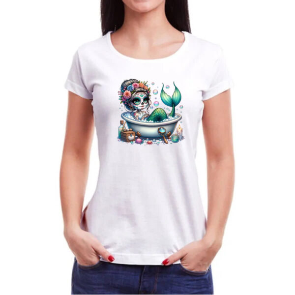 Camiseta Baby Look Caveira catrina sereia - Imagem 3