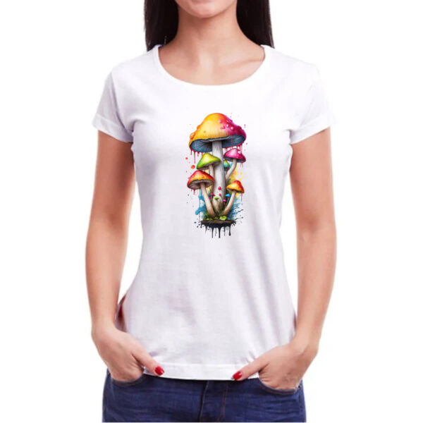 Camiseta Baby Look Cogumelos coloridos splash - Imagem 3