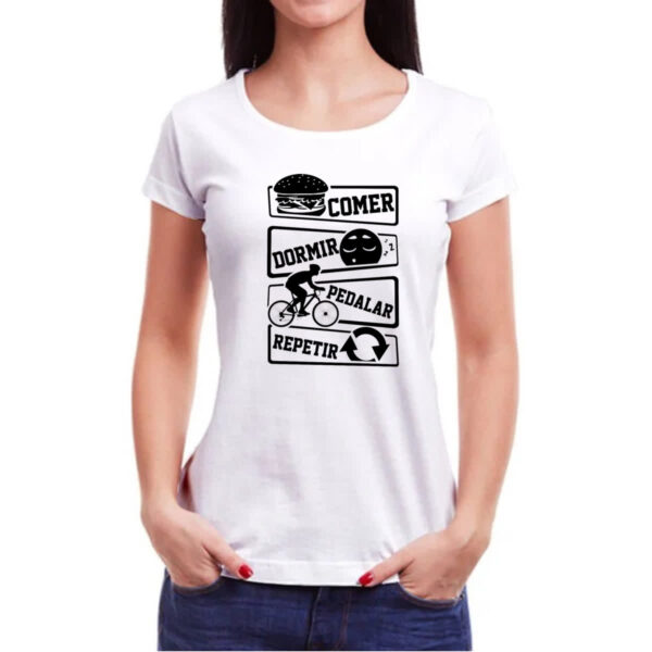 Camiseta Baby Look Comer Dormir Pedalar Repetir - Imagem 3