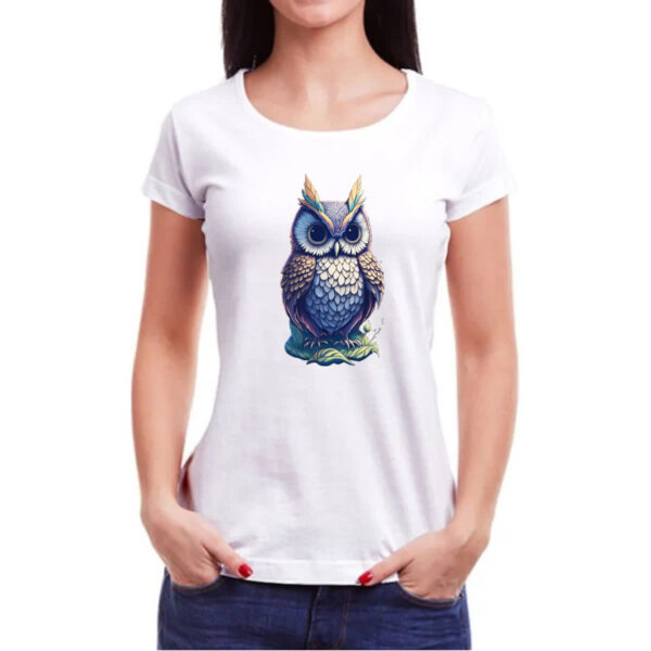 Camiseta Baby Look Coruja Fantasy Art Neon - Imagem 3