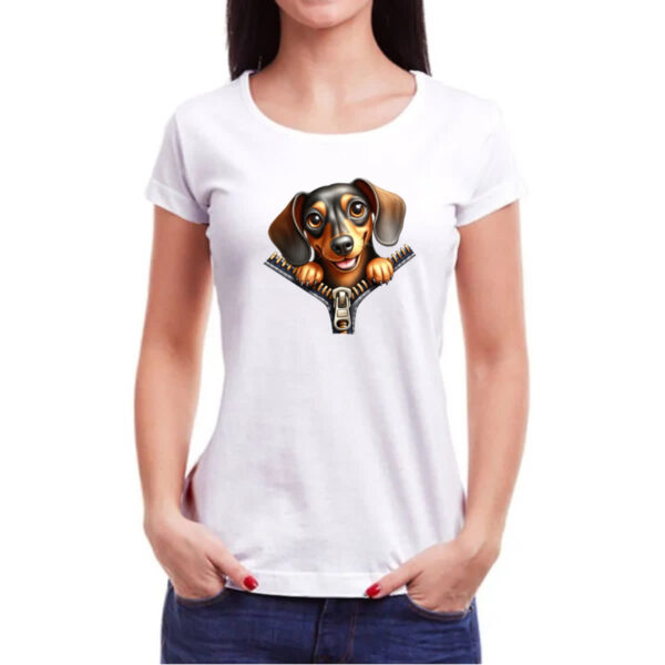 Camiseta Baby Look Dachshund no Ziper - Imagem 3