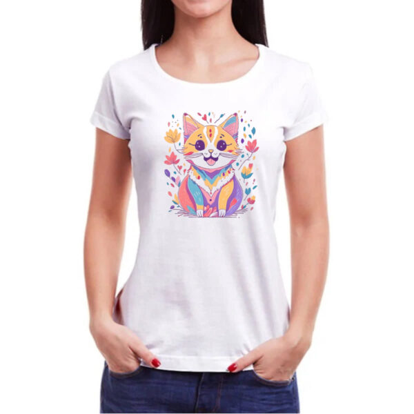 Camiseta Baby Look Desenho gato feliz - Imagem 3