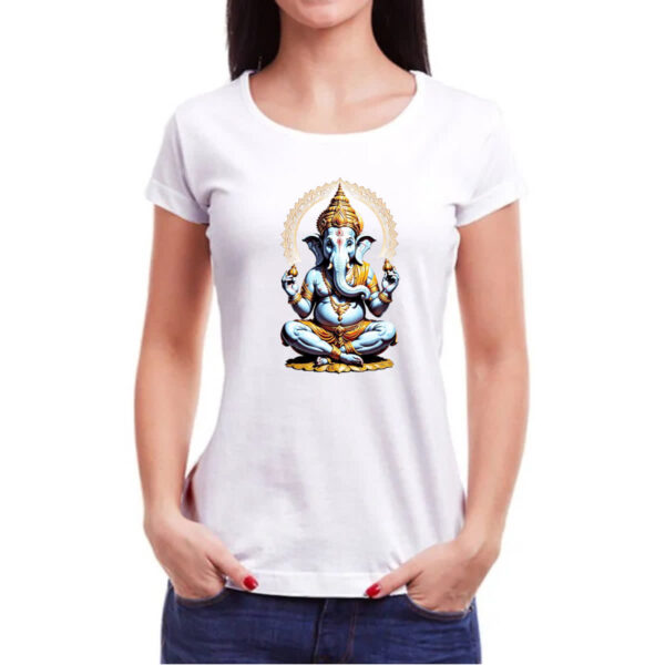 Camiseta Baby Look Deusa Hindu Ganesh meditando - Imagem 3