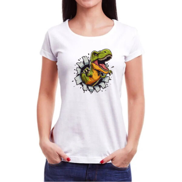 Camiseta Baby Look Dinossauro T-Rex rasgando a camisa - Imagem 3