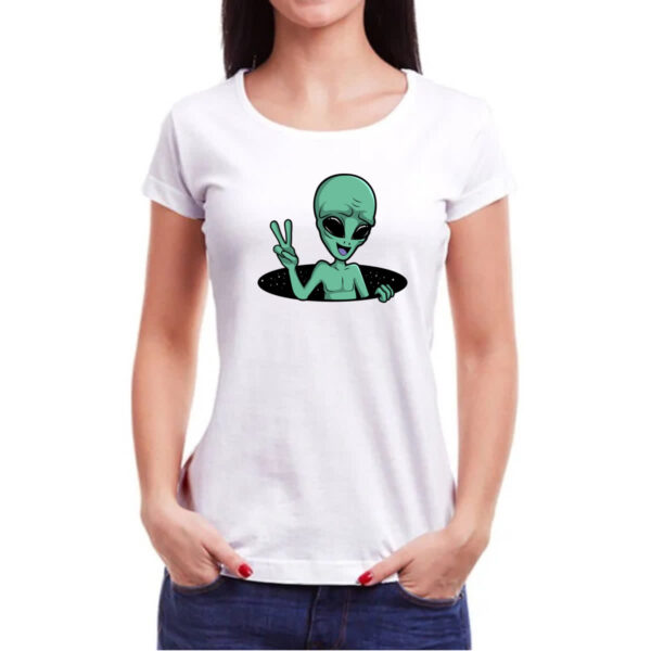 Camiseta Baby Look Alien Paz e amor buraco negro - Imagem 3