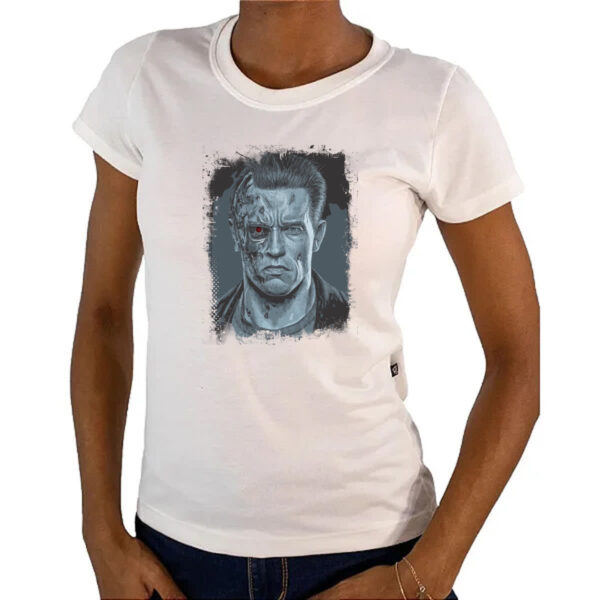 Camiseta Baby Look Exterminador face machucada olho vermelho - Imagem 4