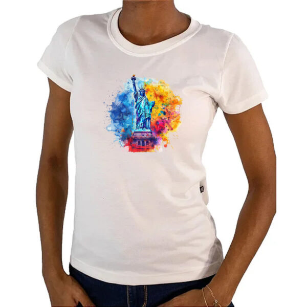 Camiseta Baby Look Estatua liberdade watercolor - Imagem 4