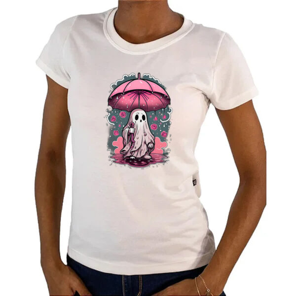 Camiseta Baby Look Fantasma chuva de rosas - Imagem 4