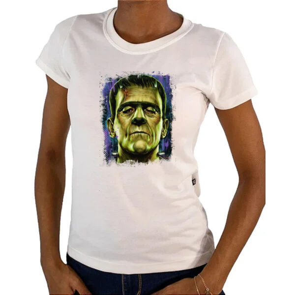 Camiseta Baby Look Frankenstein Pintura Colorida - Imagem 4